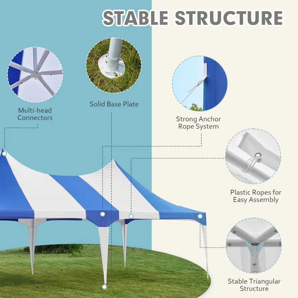 13x26ft Party Tent, White Wedding Tent, Heavy Duty Double Peaked Canopy Tent with Pole-Less Event Space, 60 Person Capacity Out