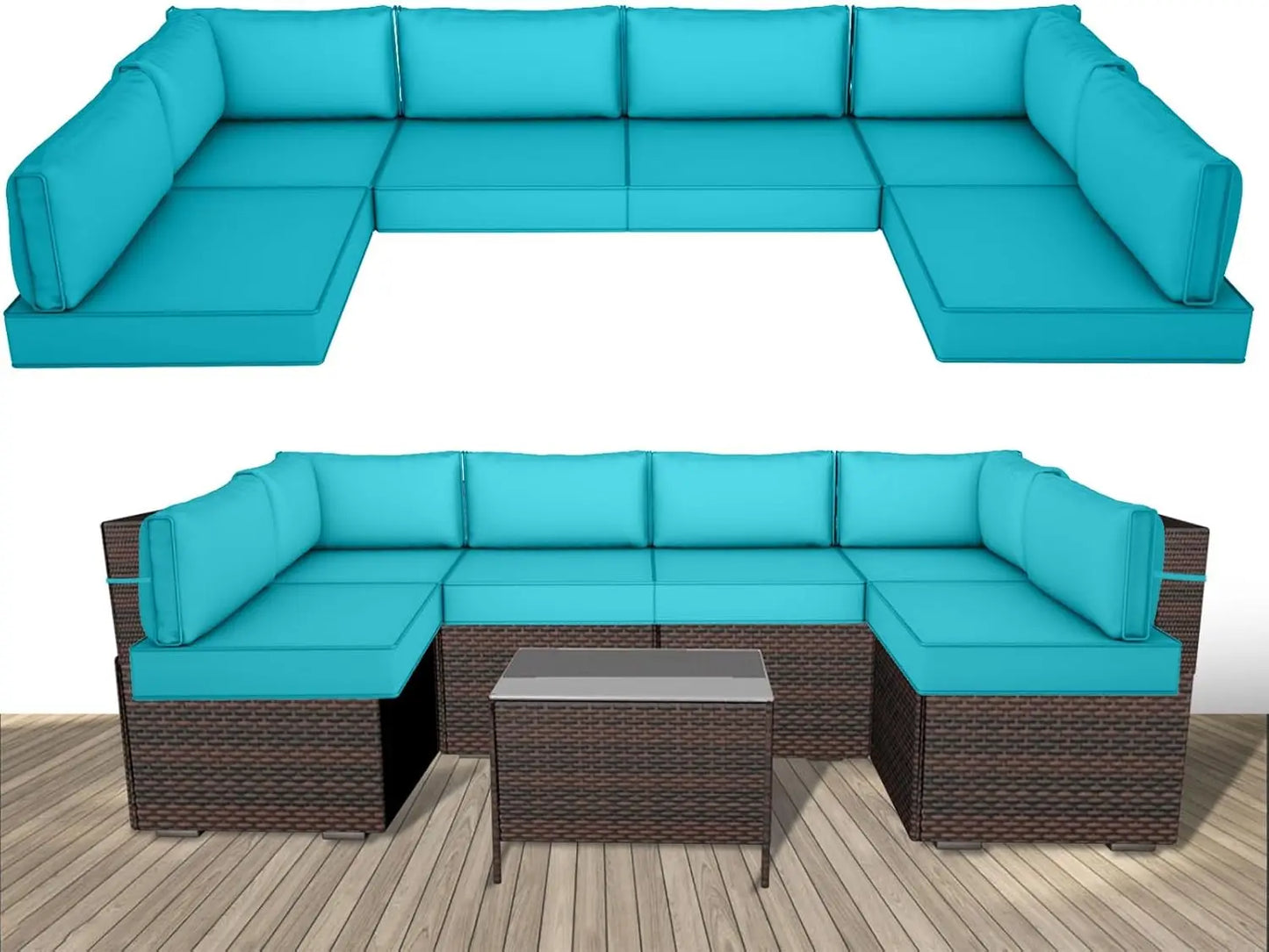 Outdoor Replacement Cushions for Patio Furniture,14-Piece Patio Water-Resistant Replacement Sofa Cushions,Fits 6-seat