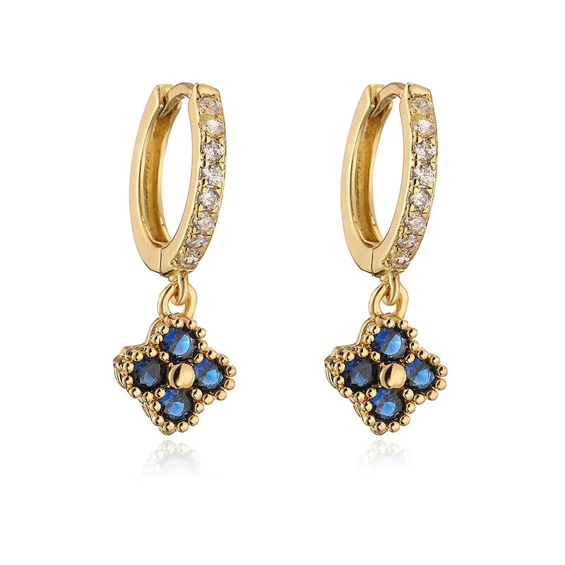 HECHENG Brass 18K Golden-Plated Crystal Zirconia Flower Dangle Earrings Perforated Ladies Jewellery 1 Pair
