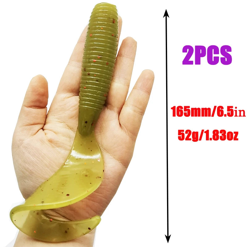 2 Pcs Fishing Lures 165mm/6.5in/52g Soft Artificial Bait Lures Bass Tail Fishing Gear