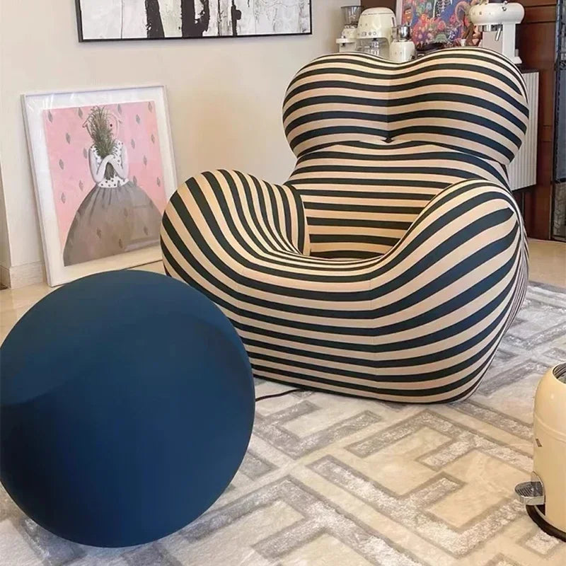 Modern Striped Bean - Bag Sofa with Ottoman, Cozy & Stylish Living Room Furniture,Designer Styles,Mom's Embrace Sofa