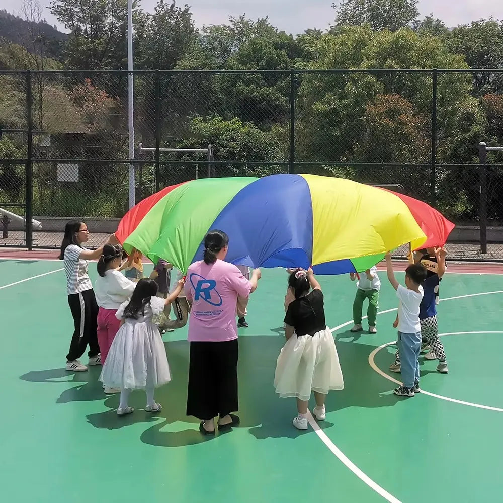 2-4M Kids Play Parachute Rainbow Outdoor Children Games Fun Playground Kindergarten School Group Exercise Cooperative Activities