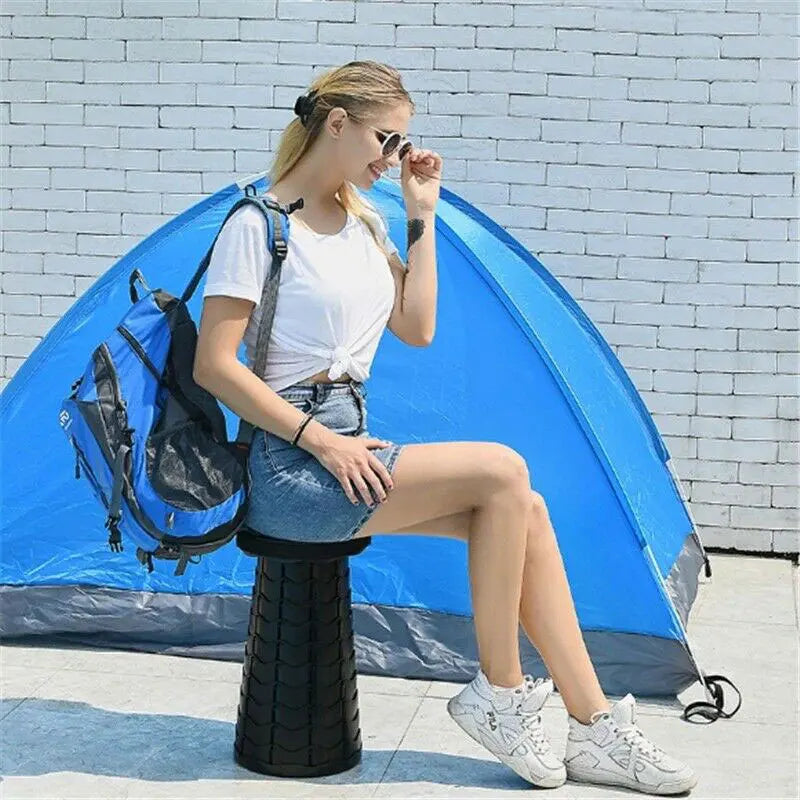 Round Stool Retractable Stool Portable Outdoor Furniture Lounge Folding Stool for Camping Fishing Traveling