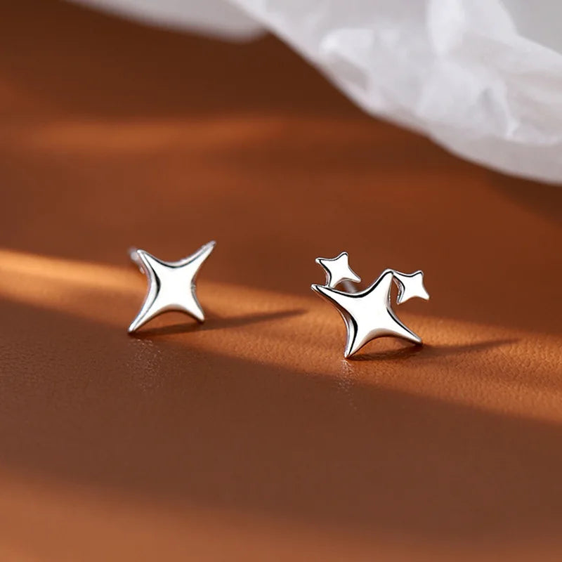 2025 Fashion Silver Color Cross Star Zircon Stud Earrings for Women Girl Korean Four-Pointed Star Personality Earrings Jewellery
