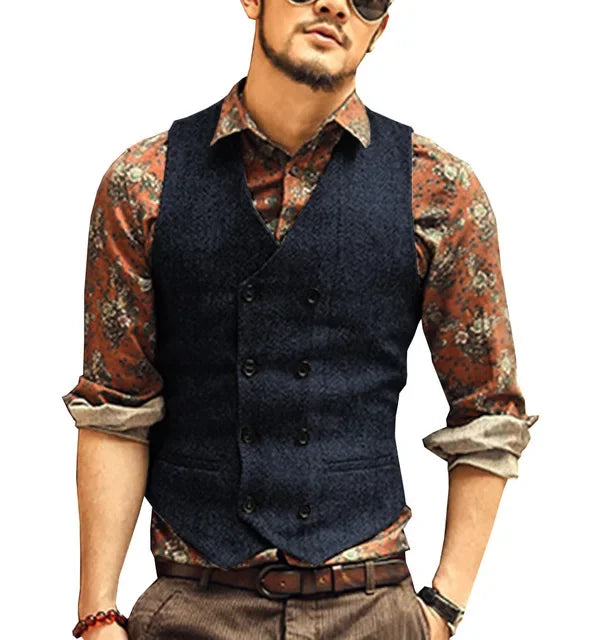 Men Vests Suit Vest Tweed Man Waistcoat Brown Black Groomman Wedding Clothing Jacket Victorian Style Steampunk BusinessA