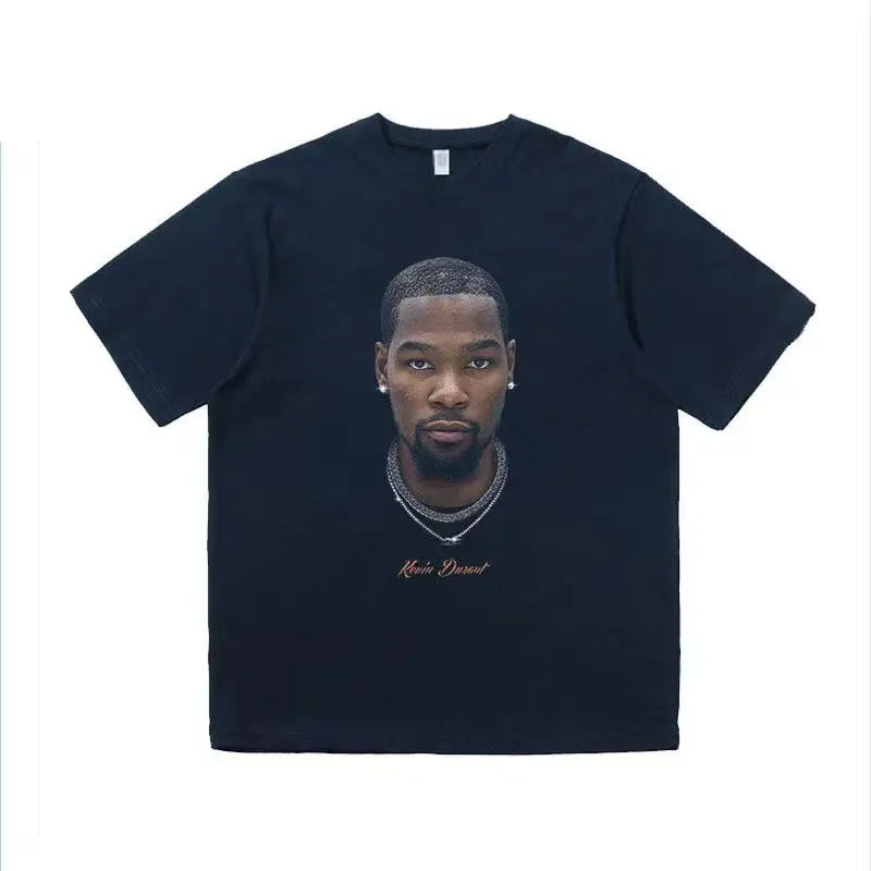 100% Cotton American NBA Star T-shirt Durant Big Head Print Short Sleeve Basketball Trendy Brand Summer Men and Women