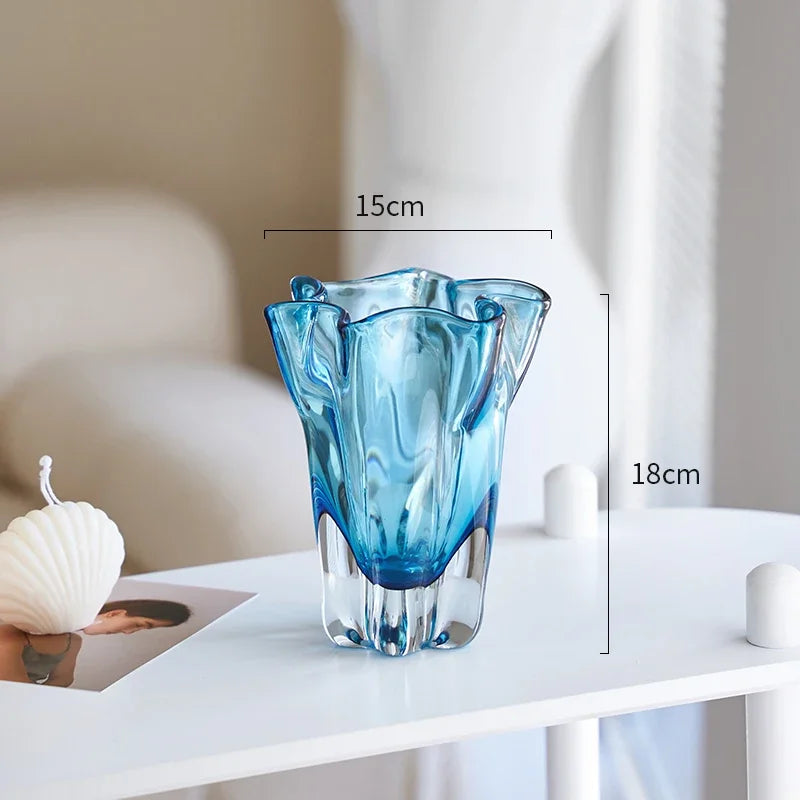 Transparent Blue Hydroponic Glass Vase Flower Pots Desk Decoration Flowers Arrangement Modern Floral Vases Room Aesthetic Decor