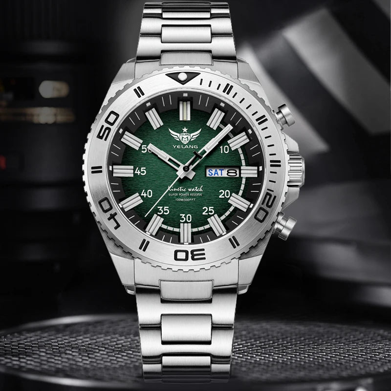 Yelang V1035 44mm Men Diving Watch Human Kinetic Energy Watch Brand Watch 100m Waterproof Watch luminous Japan PX83 Sapphire