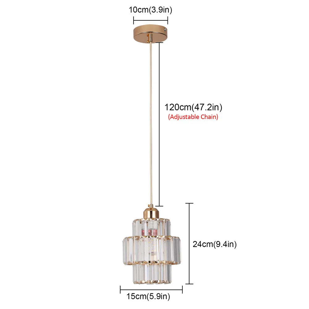 Gold/Black Crystal Pendant Light Mini Modern Luxury Ceiling Pendant Light Fixtures Adjustable Hanging Lamp Dining Room Bathroom