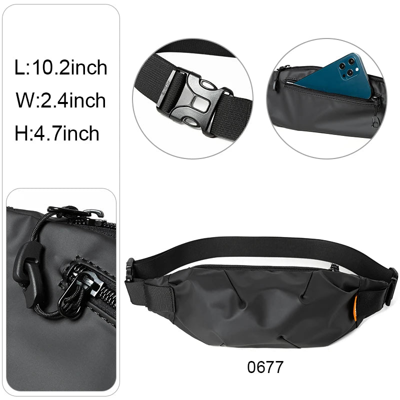 Men Fanny Pack with Anti-theft Zip, Waterproof Sports Outdoor Sling Bag, Adjustable Crossbody Belt Bag for Travel Walk Cycling