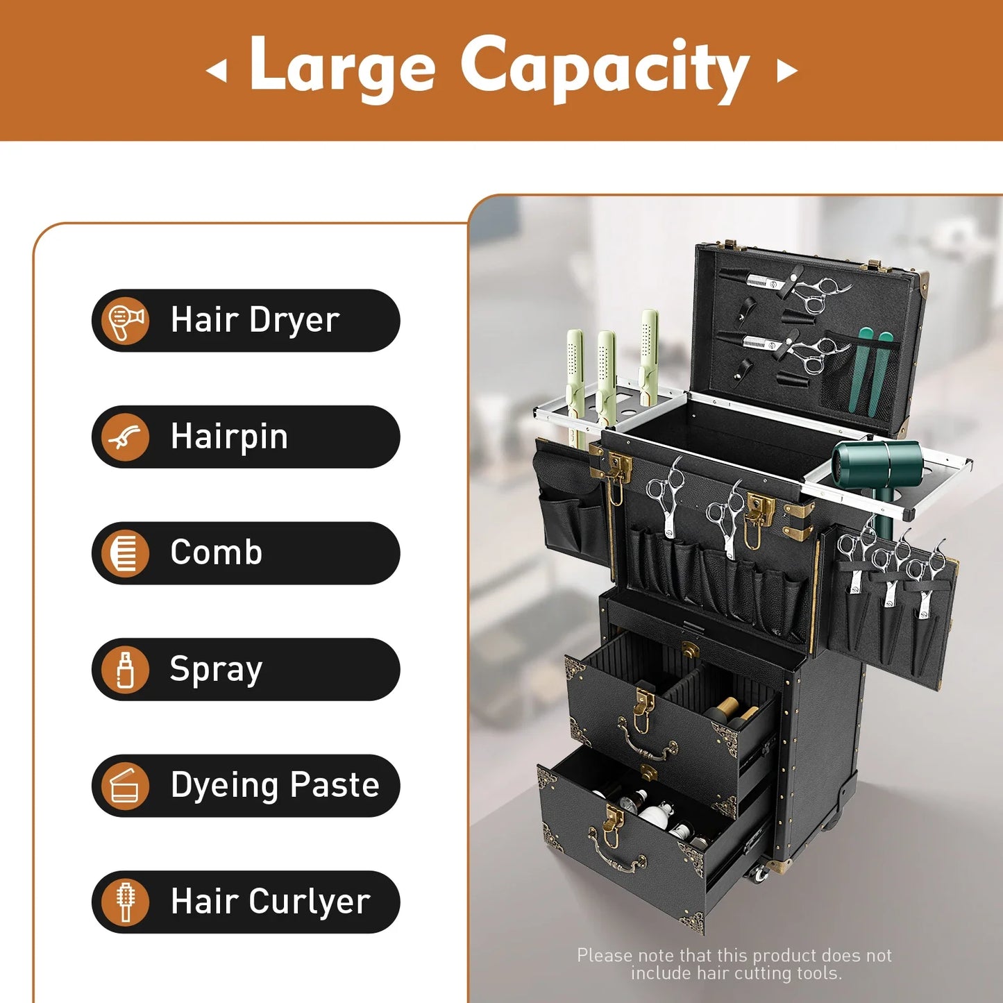 3 Tiers Locking Rolling Beauty Salon Toolbox, Makeup Case Trolley Luggage w/ Hairdryer Stand,Beauty Salon Storage Toolbox