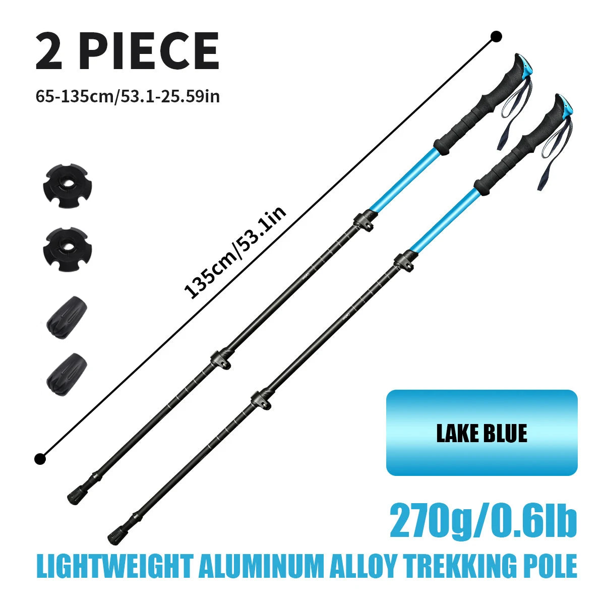 2-Piece Set of High-Quality Trekking Poles, Aluminum Alloy, Walking Sticks, Walking Sticks, Adjustable Length, Ergonomic Grips, Suitable for Outdoor Activities with Hiking and Mountaineering