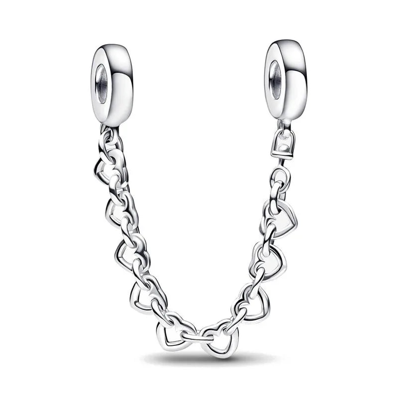 New 925 Silver Horseshoe Clover Star Cat Charm True eyes Pendant Safety Chain Bead Fit Original Bracelet Jewellery Gift dragon