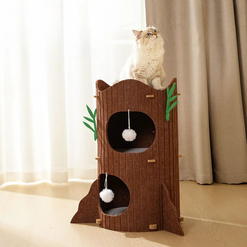 Multi-layer Tree Stump Cat Climbing Frame Small Sisal Bucket Felt Cat Nest Scratch-resistant Sisal Cat Tree Pet Toys