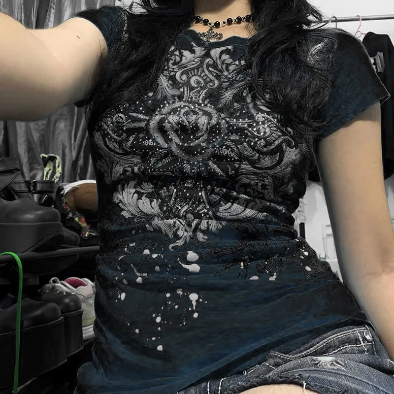 Women s Short Sleeve T-Shirts with Stylish Prints and Round Neckline for a Fit Perfect for Summer Gothic Streetwear