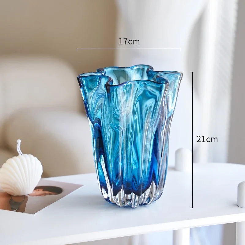 Transparent Blue Hydroponic Glass Vase Flower Pots Desk Decoration Flowers Arrangement Modern Floral Vases Room Aesthetic Decor
