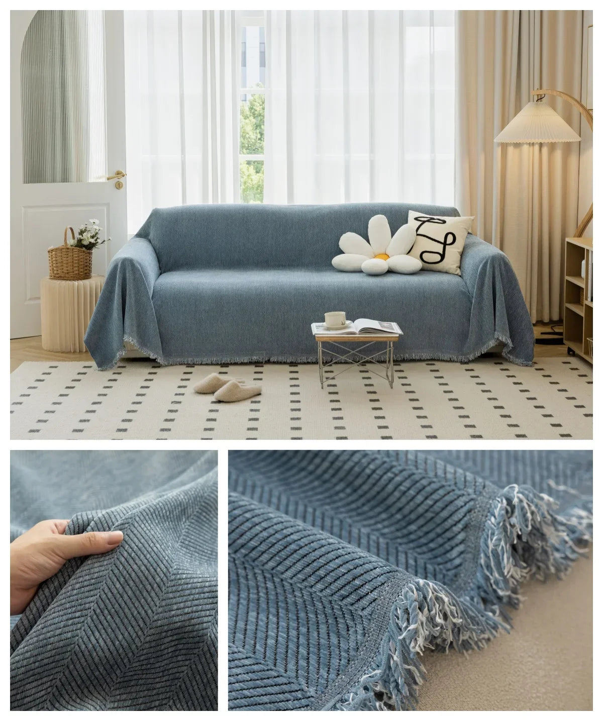 Sofa Towel Living Room Sofa Cover Solid Non Slip Washable Breathable Tassel Edge Cushion Home Decoration