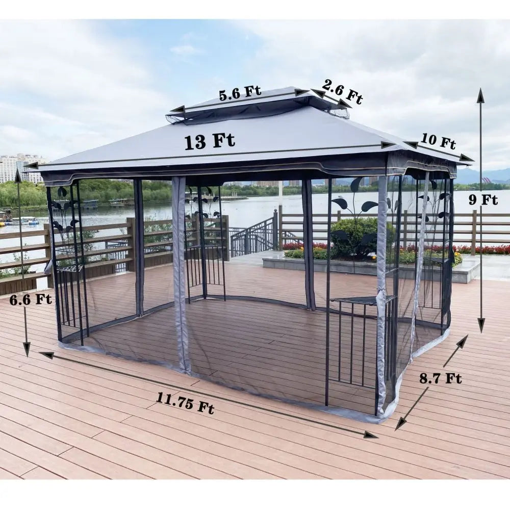 Large Space Outdoor Patio Canopy Tent Gray Top Ventilated Double Roof Mosquito Net Detachable Mesh Screen Lawn Garden Backyard