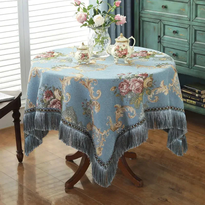European Style Flower Tassel Tablecloth Thicken Chenille Rectangular Table Cover Round Dining Table Coffee Cloth Dust-proof
