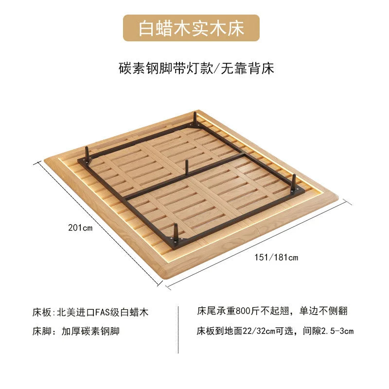 Suspended Bed Minimalist Ash Wood Bedside Frame 2023 New Wabi **** Wind Master Bedroom Simple Pure Solid Wood Bed With Lamp