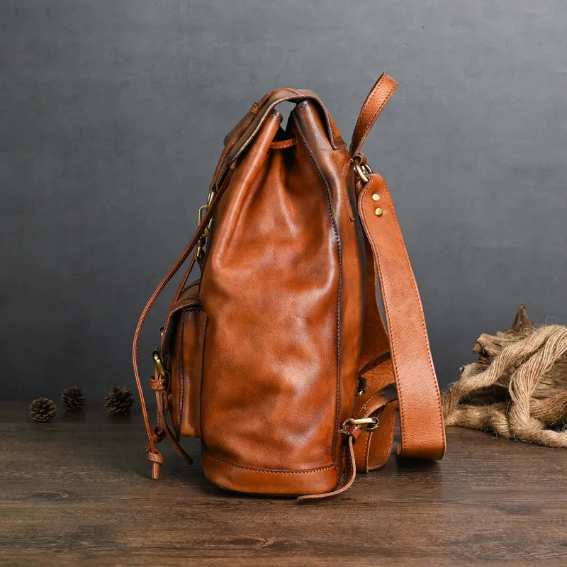 Johnature Genuine Leather Men's Backpack 2025 New Vintage Large Capacity Travel Bags Natural Real Cowhide Man Laptop Backpack