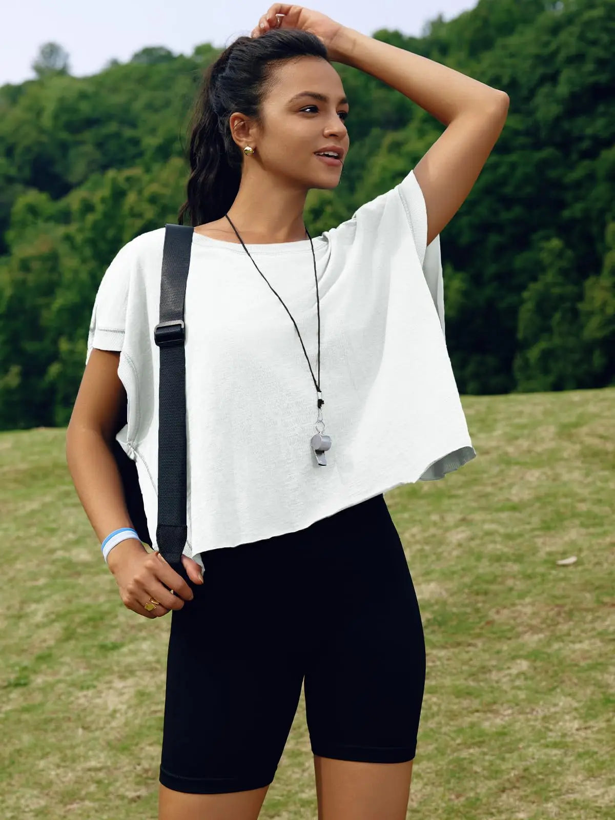 Women’s Summer Cotton Workout Tops Open Back Short Sleeve Blouses Y2k Athletic T-shirt Casual Gym Yoga Tee