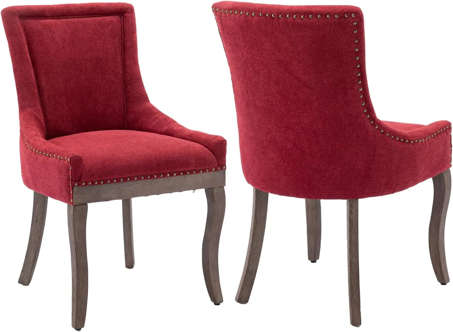 Modern High Back Chairs Set of 2 – Upholstered Fabric Side Seats with Solid Wood Legs, Dining Room Use