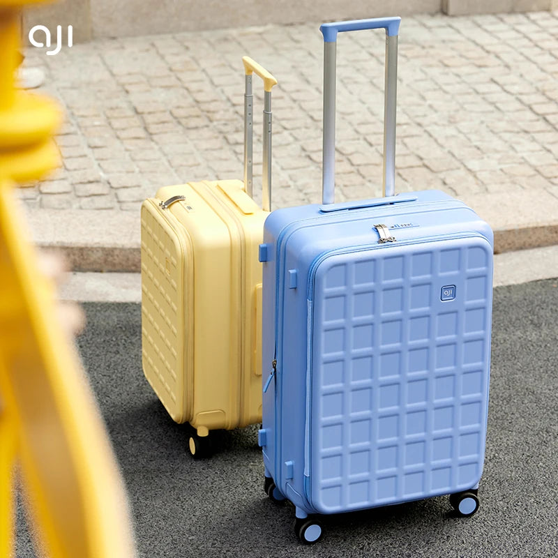 Aji Luggage Travel Suitcase Women 40MM Expandable Large Capacity Suitcases On Wheelstsa Lock Trolley Case Plaid Pattern Design