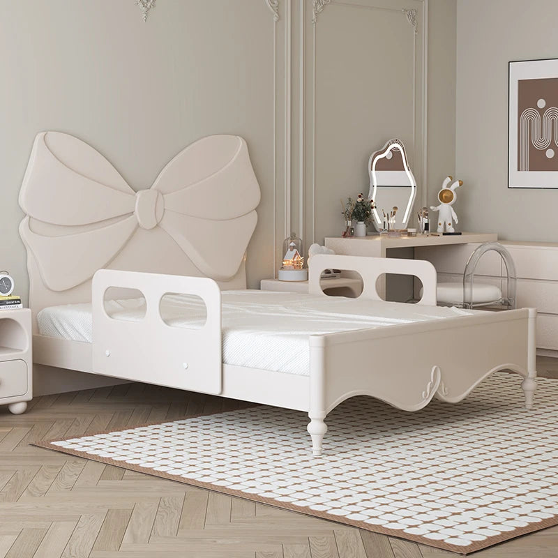 Girl Princess Bed French Cream Wind Children's Bed SingleWhite Bow Girls Full Solid Wood Bedroom