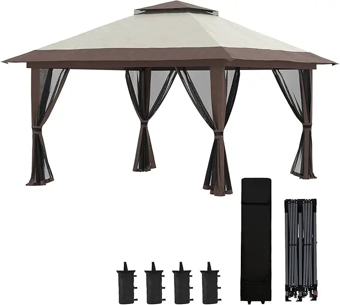 13' x 13' Pop Up Gazebo with Netting, UPF 50+ Instant Canopy Tent Shelter