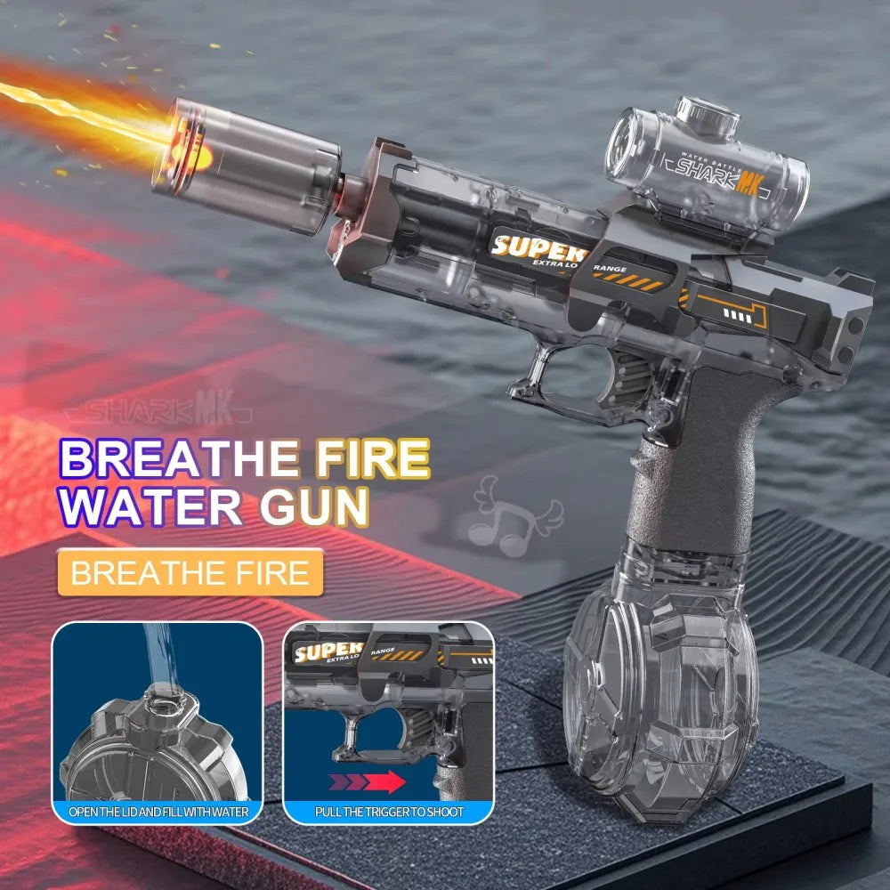 Electric water gun with nozzle flame muzzle automatic spray gun remote summer outdoor swimming pool water toy gift