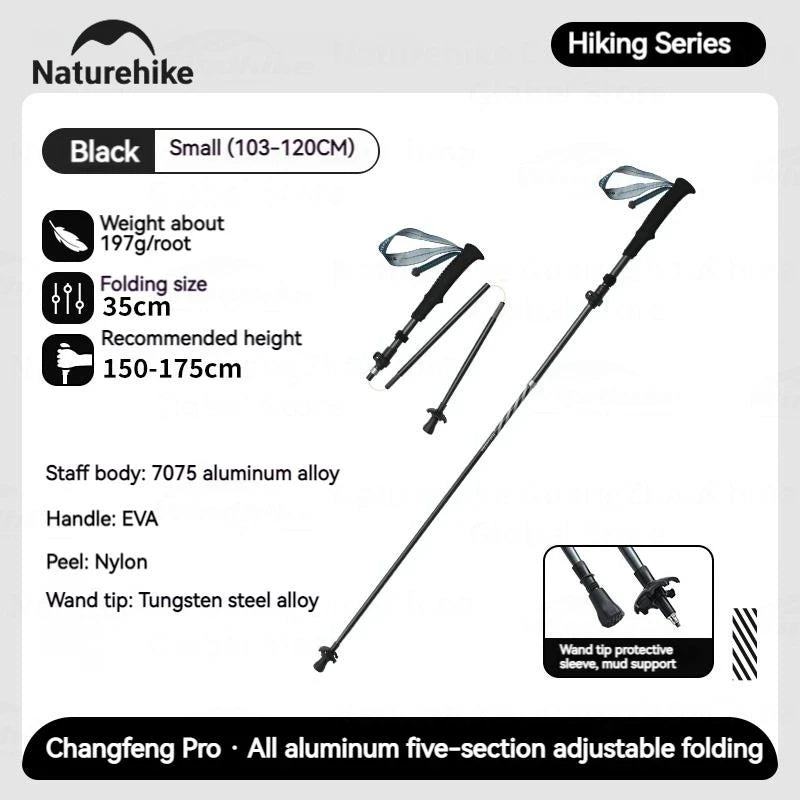 Naturehike 5-Section Trekking Pole Carbon Fiber Aluminum Alloy Folding Teleskopic Stick Ultralight Walking Stick Hiking Canes