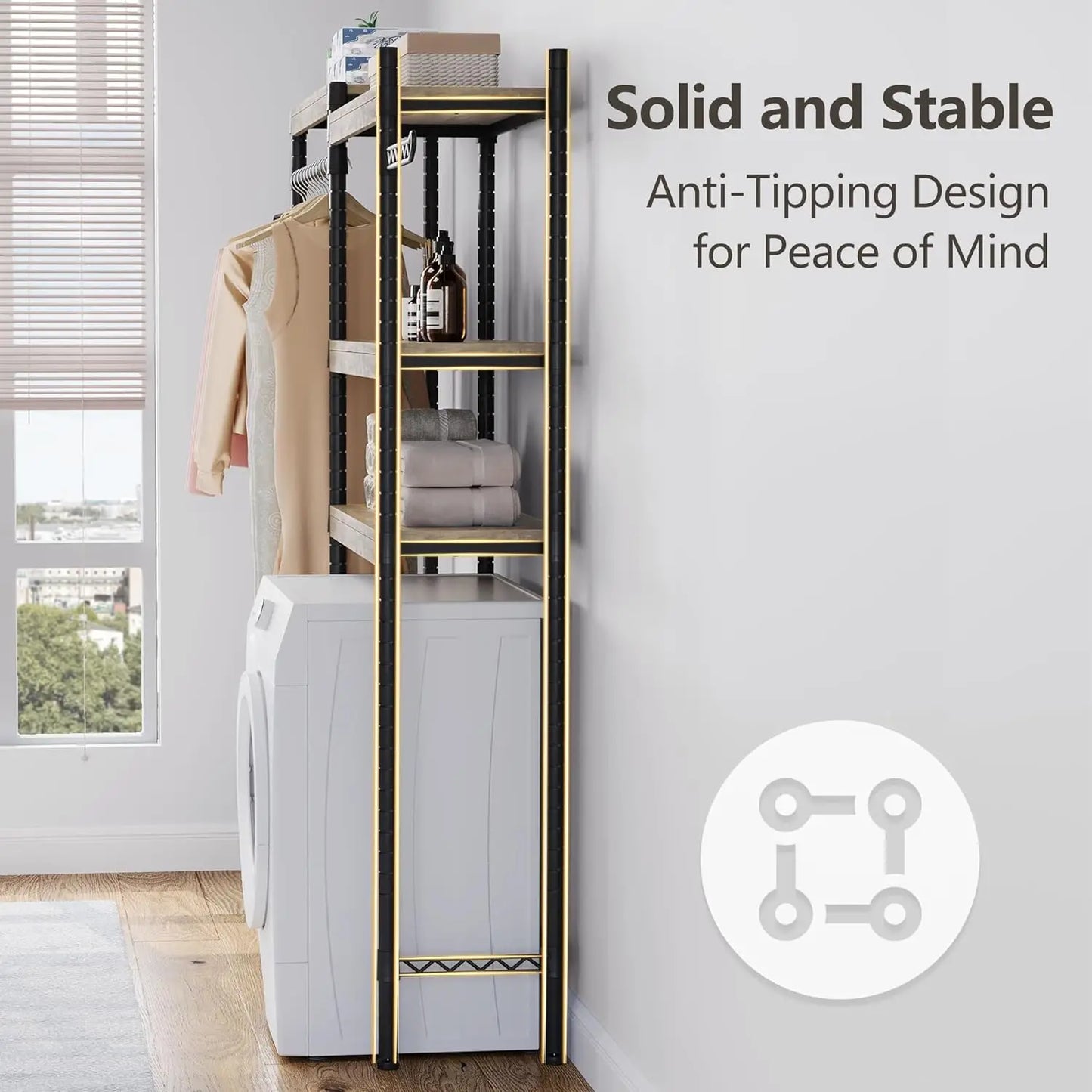 5-Tier Wood Over The Washer and Dryer Storage Shelf-Laundry Room Organization Space Saving Laundry Drying Clothes Racks For Home