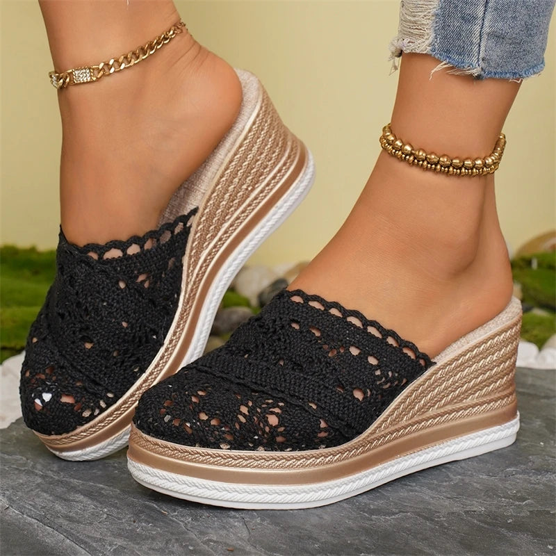 Shoes Women Sandals Summer Fashion Wedge Shoes Woman Breathable Women's Sandals Slide Soft Footwear Female High-Heeled Sandals