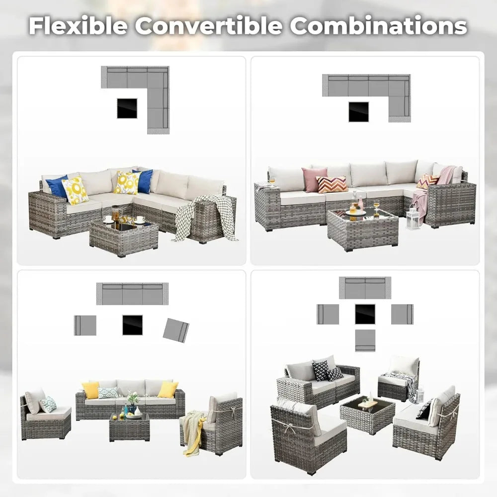 6 Pieces Patio Furniture Set Outdoor Sectional Sofa Couch with Comfy Cushions and Deep Seat, Modern Modular Wicker Rattan Set