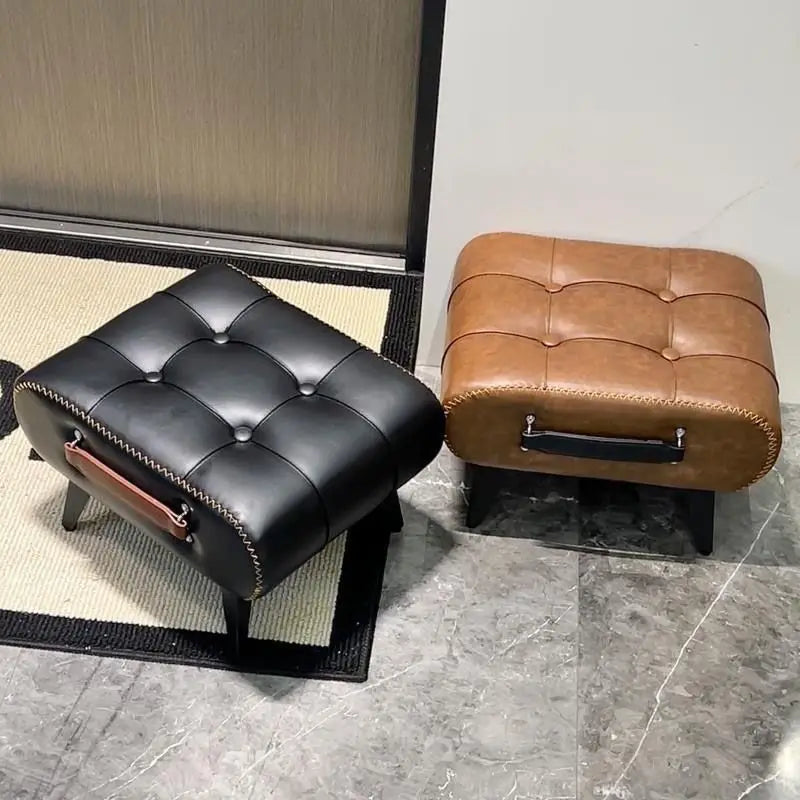 Footrest Shoe Changing Stool Doorstep Living Room Soft Bag Minimalist Sofa Footstool Light Luxury Leather Art Stool Furniture