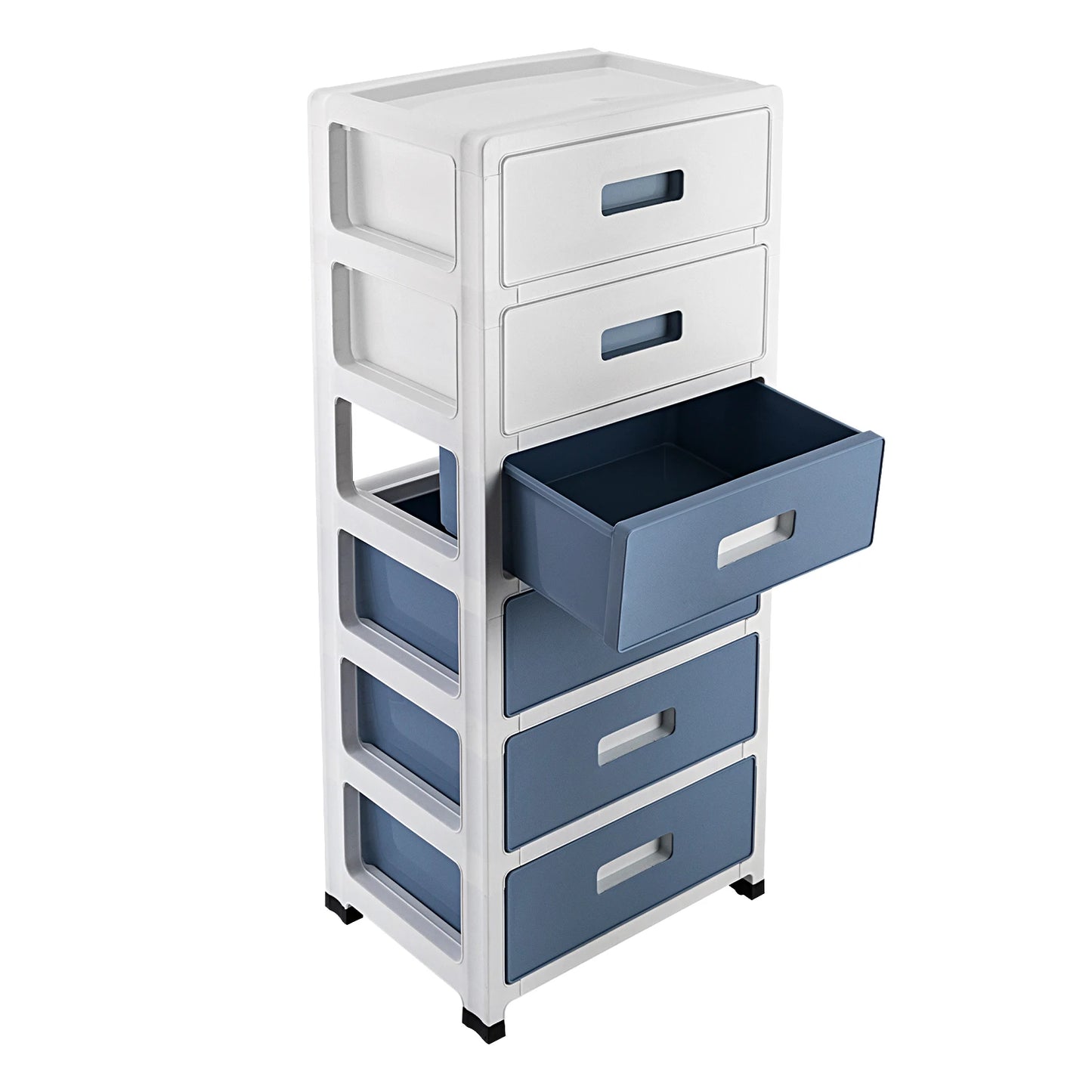 6-Tier Drawer Cabinet, Blue-White Drawer Desktop Organizer Box, Plastic Drawer Container Storage Box for Home, Office, Study