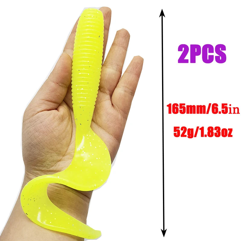 2 Pcs Fishing Lures 165mm/6.5in/52g Soft Artificial Bait Lures Bass Tail Fishing Gear