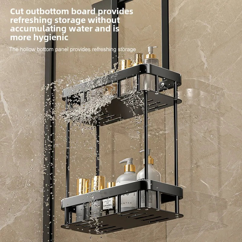 No-Drill Shower Caddy | Bathroom Glass Door Storage Basket | Towel Organizer Rack for Convenient Bathing Space