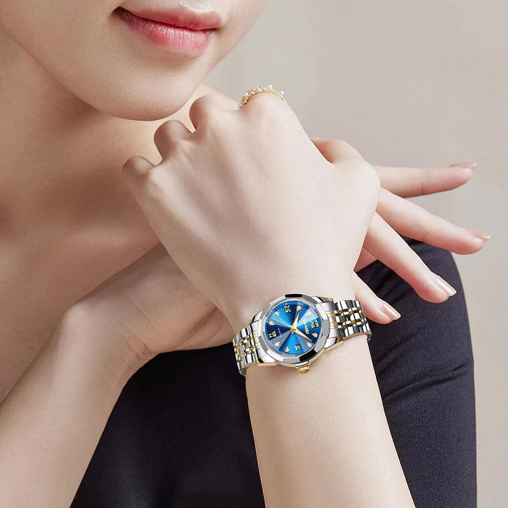 Luxury Full Steel Watches For Women Elegance Date Quartz Wristwatch For Female Lady Waterproof Girl Watch Relogio Feminino