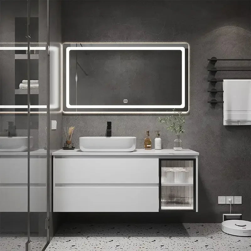 Bathroom Cabinets with Integrated Ceramic Basin Modern Bathroom Vanity Smart Mirror Cabinet Sink Washbasin Bathroom Furniture