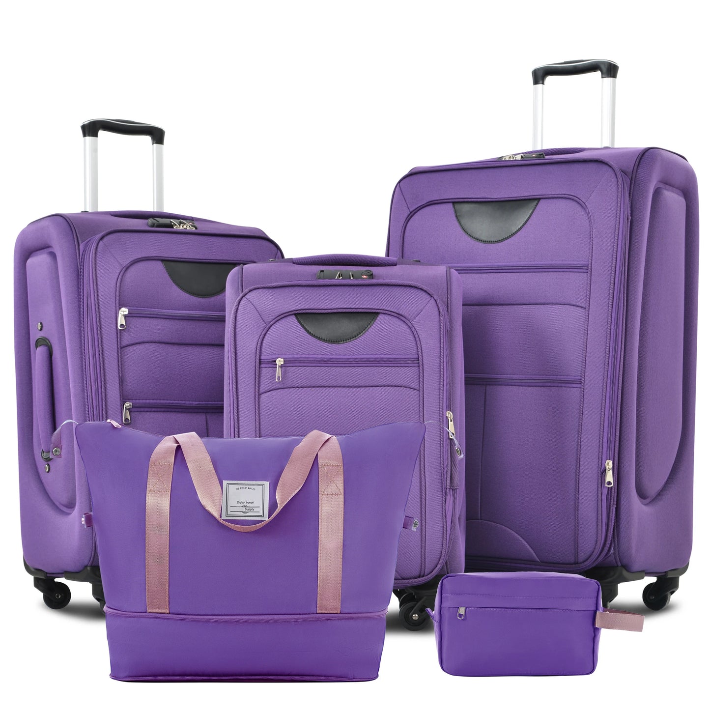 Softside Luggage Expandable 5 Piece Set Suitcase with Duffel Bag Upright Spinner Softshell Lightweight Luggage Travel Set