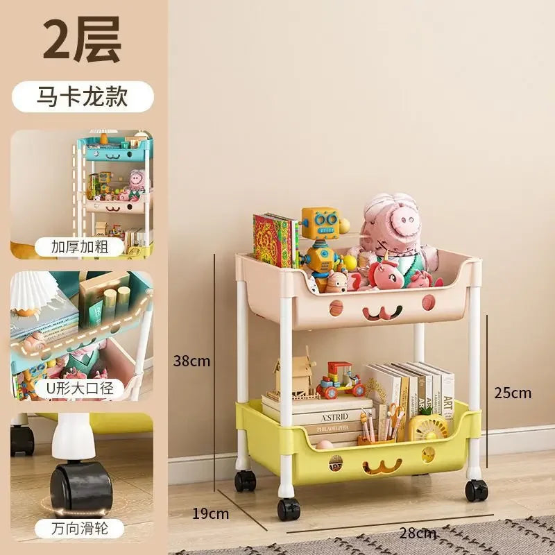 Durable Floor-to-Floor Multi-Storey Trolley Storage Rack in Macaroon Style - for Bedroom Living Room & Child-Focused Storage