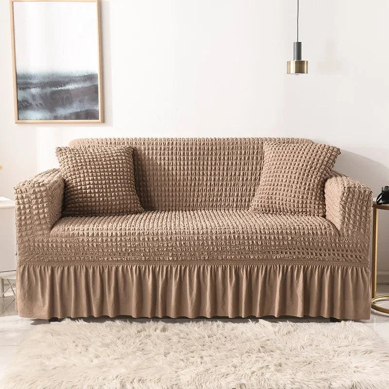 Sofa Cover for Living Room Thick Ruffled Seersucker Elastic L Shaped Corner Sofa Cover 1/2/3/4 Seater Cover for Sofa