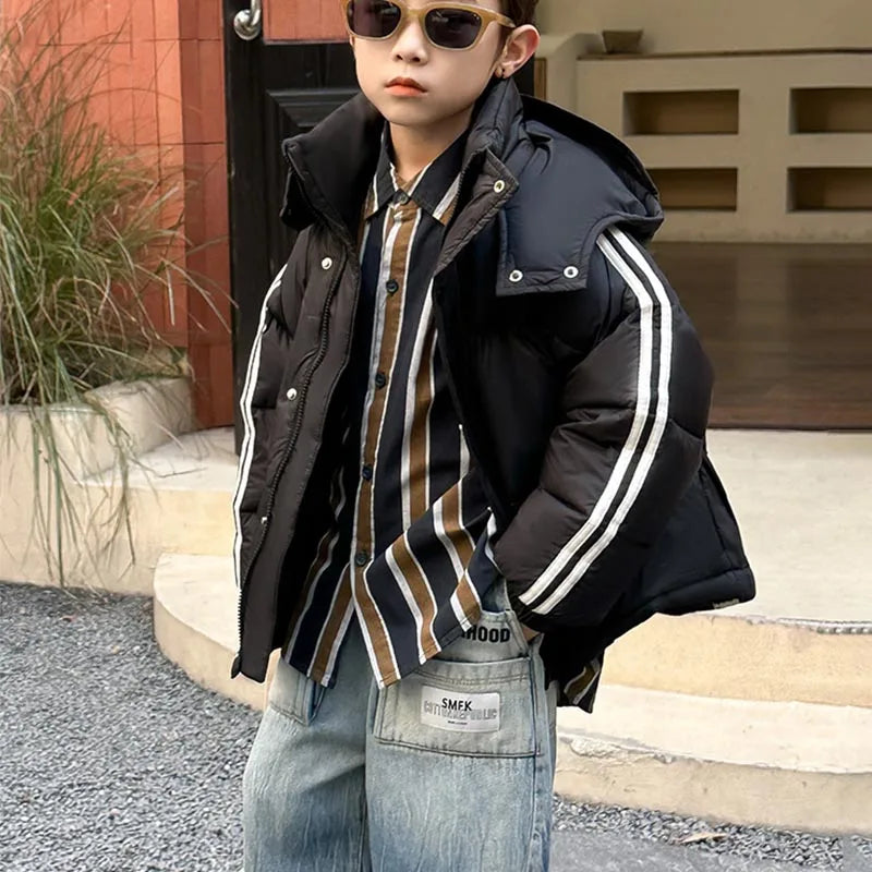 Children's Down Jacket Thicken Coat for Girls Hooded Down Jacket Keep Warm Medium Length Clothes Child Girl Two Fake Pieces Kids