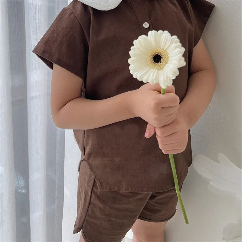 Newborn Baby Boy Cotton Clothes Set Shirt+Shorts 2PCS Infant Toddler Child Fashion Soild Pajamas Suit Outwear Baby Clothes 0-5Y