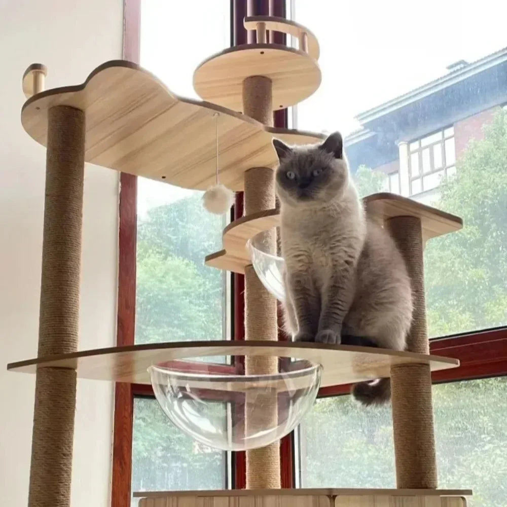 Solid Wood Cat Climbing Frame Household Cats Scratching Post Nest Four Seasons Big Cats Jumping Platform Large Cat Tree Cat Toy
