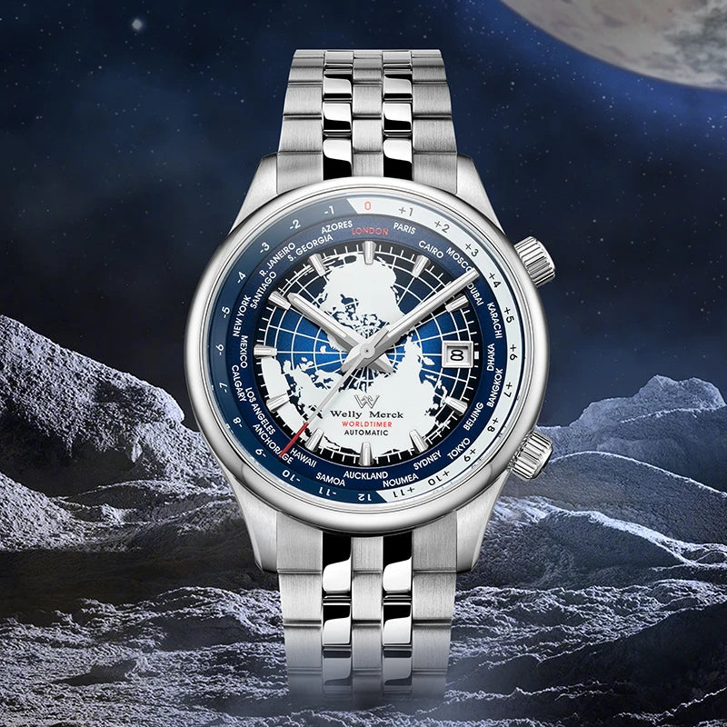 WM Watch Automatic Mechanical Men Watches High Quality Sapphire World Time Original Recognized Brand Welly Merck Watch Man WM057