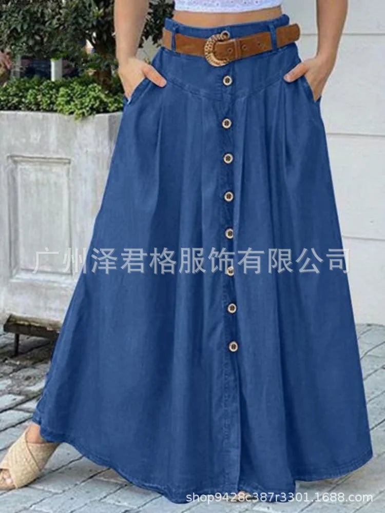 Women's Clothing 2025 woman Skirts Summer New Style Leisure A-line Cotton Hemp Medium length Elastic Waist Swing Half body Skirt