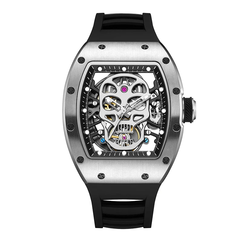 Fashionable Automatic Movement Mechanical Watch for Men Hollow Design High Quality Waterproof Mens Stylish Tonneau Rel